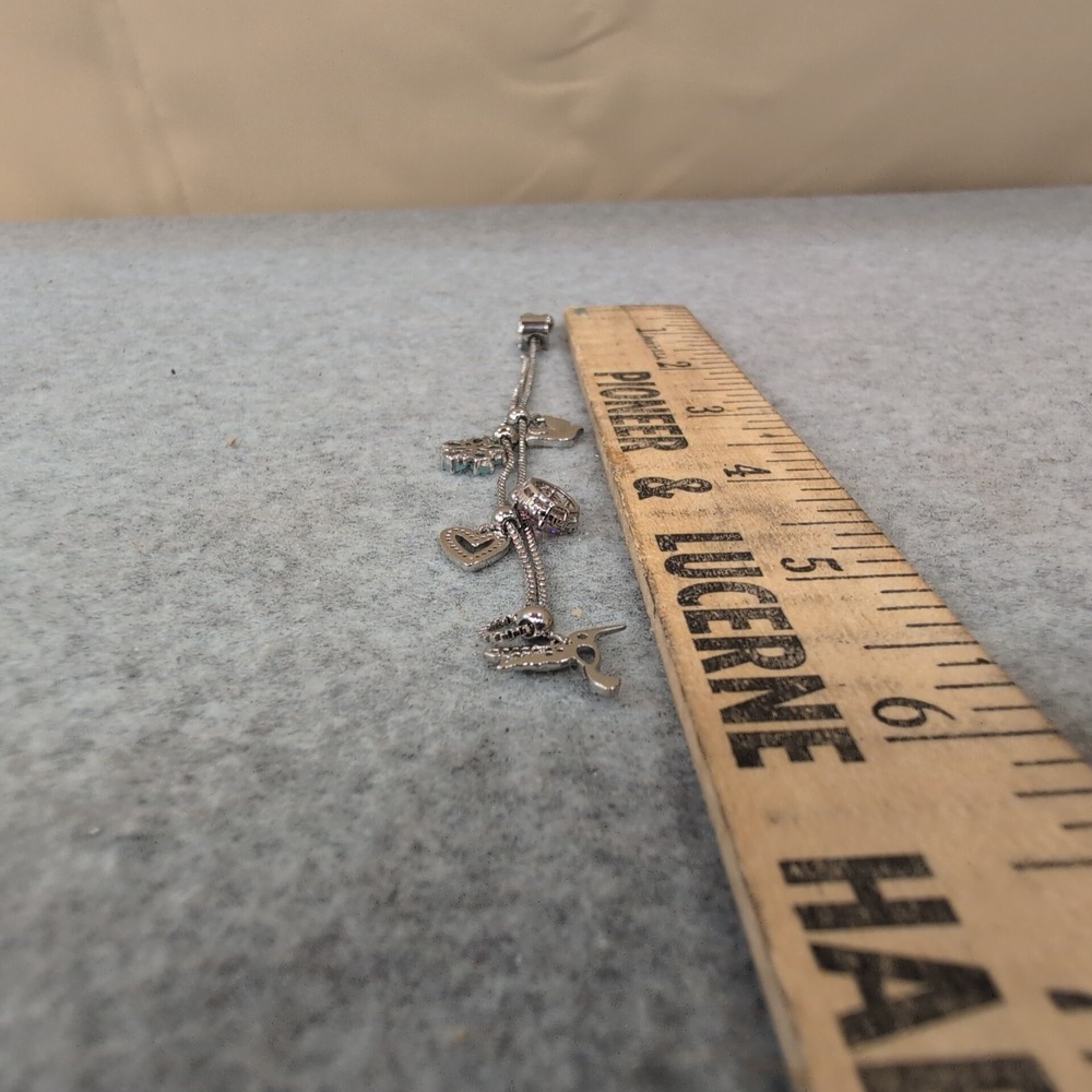Adjustable Charm Bracelet Silver Tone Hummingbird Heart Snowflake Peace Dove Gem - Picture 7 of 7